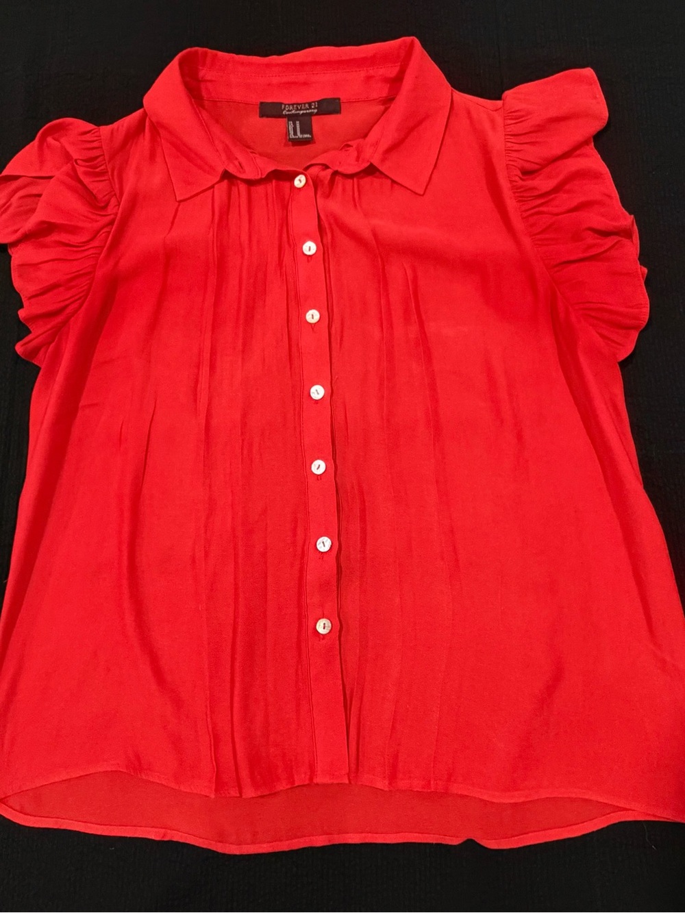 Forever 21 Red Ruffle Sleeve Button-Front Blouse